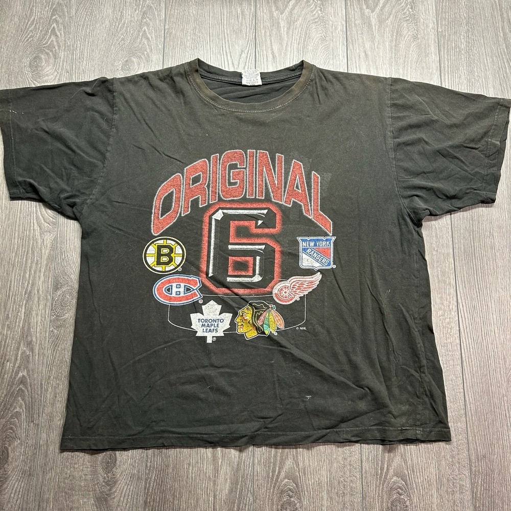 Vintage NHL Original 6 Hockey T-Shirt Mens XL Black 2Bwear Cotton Graphic Tee